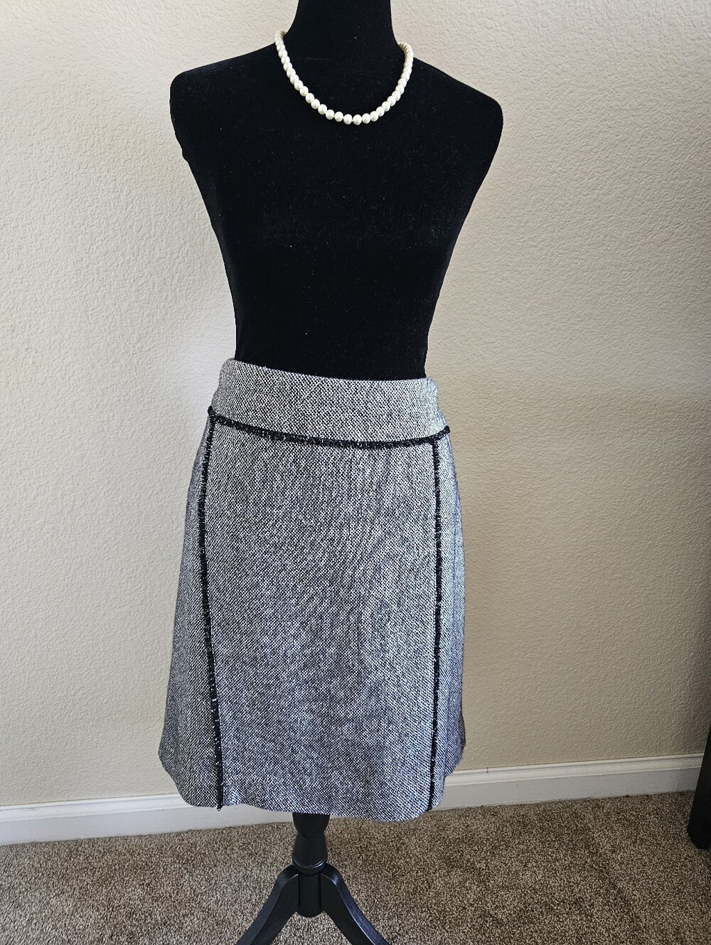 Merona Gray Tweed A-Line Skirt with Black Trim